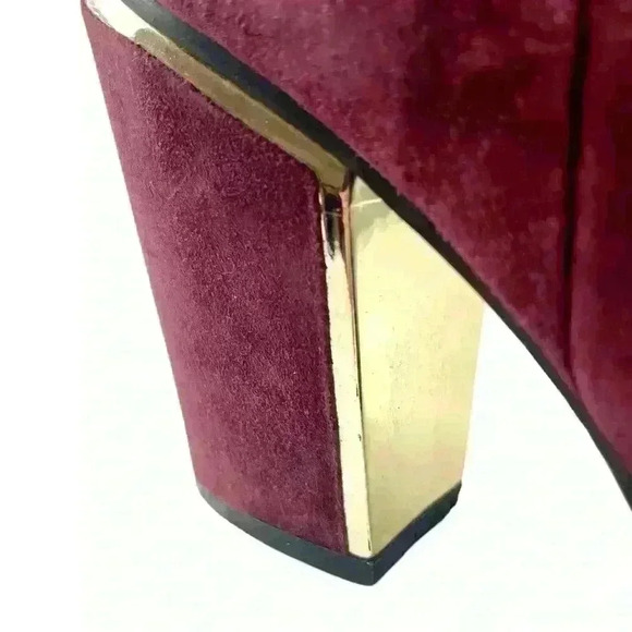 Aldo Burgundy Suede Ankle Boots Metallic Gold Chunky Heels  US 6.5 Date Night - Picture 11 of 16